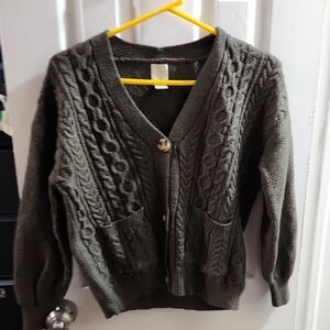 Joie Cable Knit Cardigan - Olive Green Size M With Pockets